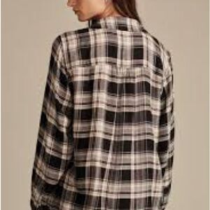 Anthropologie Love Tree Black, White, and Orange Plaid Shirt size S